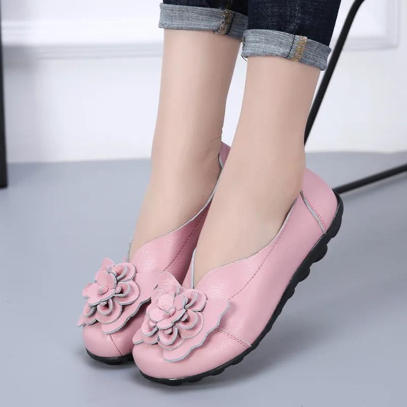 Fashion 2025Soft Genuine Leather Flat Shoes Women Flats with Flowers Ladies Shoes Women Designers Loafers Slip On Ballerina