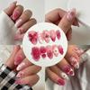 3D Flower Press-on Nails Almond-shaped Exquisite Artificial Nail Tips Reusable Gradient Pink Gel Fake Nails Women and Girls