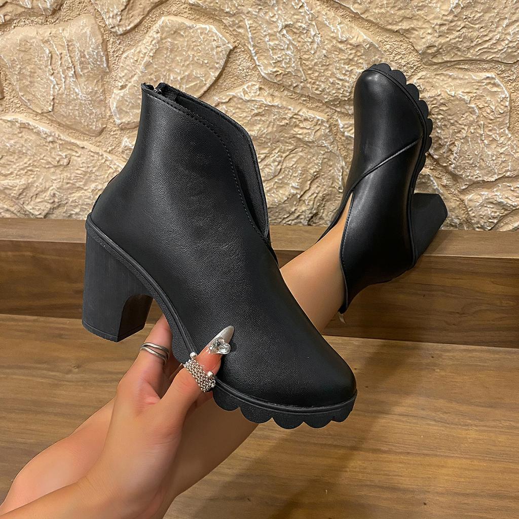 Fashion New Stylish and Comfortable High-heeled Ankle Boots with Thick Heels and Rear Zippers for Autumn and Winter 2025