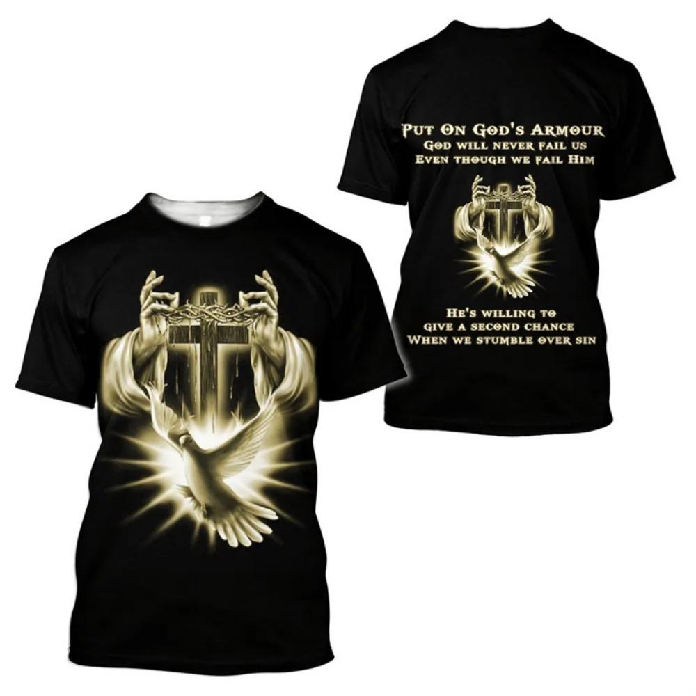 Christian Jesus Pattern T-Shirt Men Religious Believe 3D Printed T Shirts Unisex Short Sleeve Fashion Casual Streetwear Tee Top