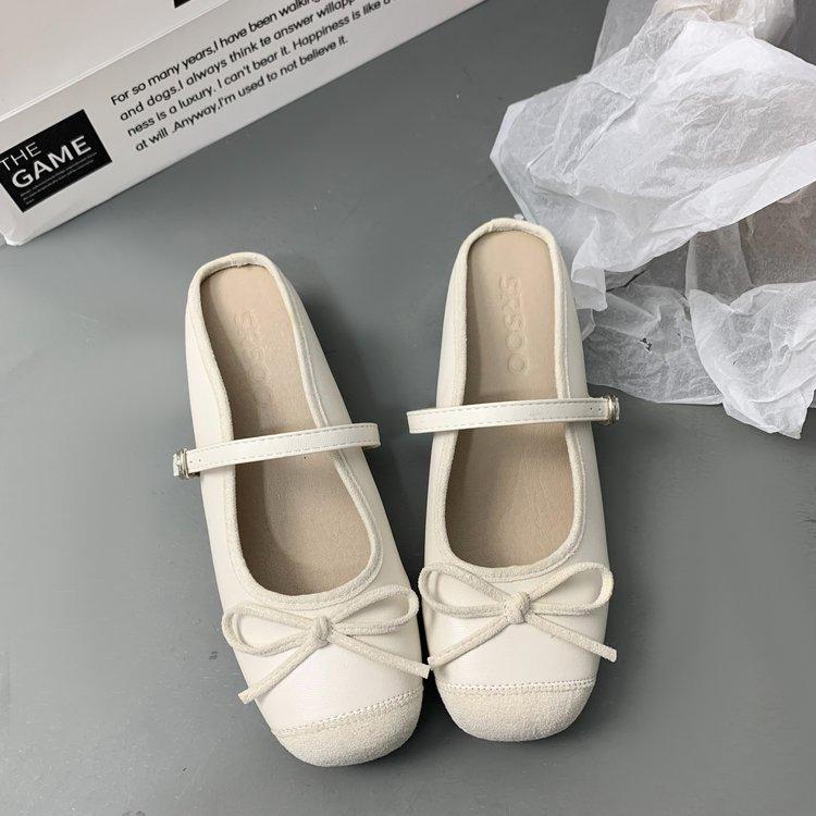 Inner Height Increase 5CM Flat Bottom Small Fragrant Wind Bag Head Half Slippers Women's 2025 New Versatile Bow Small Sandals Outer Wear