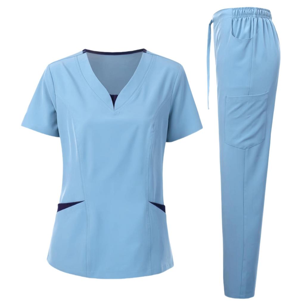 Unisex Short-Sleeve Handwashing Suit Set with Long Pants and Pet Oral Brush - Doctor and Medical Staff Sweat-Absorbent Workwear.