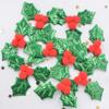 30 Piezas Hojas de Acebo Verdes con Purpurina y Bayas Rojas 3D Parches Adhesivos para Decoración Navideña, Adorno de Mesa, Accesorios de Pegatinas