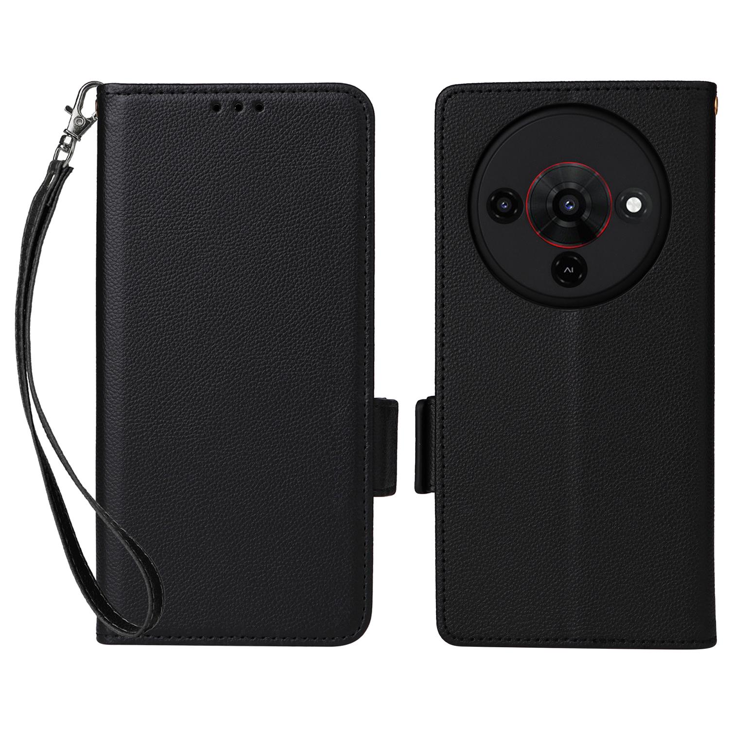 

For ZTE Blade A76 5G Case with Wrist Strap Litchi Texture PU Leather Wallet Phone Cover Black