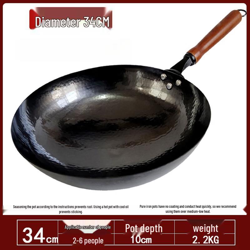 ZISIZ Traditional Non-Stick Iron Wok for Gas Stoves