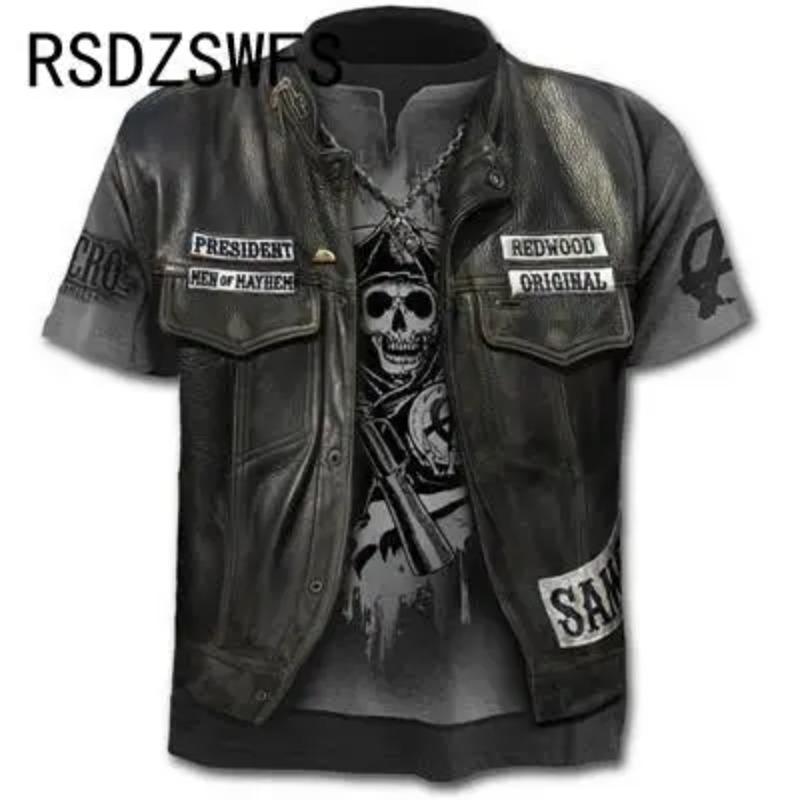 Round Neck 3D Skull Printed Top Fashionable Casual Short Sleeved Men's T-shirts - Soft Medium Stretch Polyester Fabric Summer Relaxed Fit Clothing