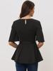 Allegra K Peplum Short Sleeve Split Crew Size M Women's Top, Blouse, Neck, Belted, Casual, Black,