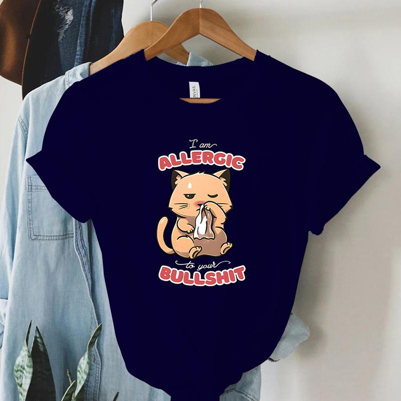 Woman Tshirts Graphic T Shirt Womens ALLERGIC BULLSHIT Printed Tshirt Fashion Youthful Female Clothing  Womens Clothing Sales