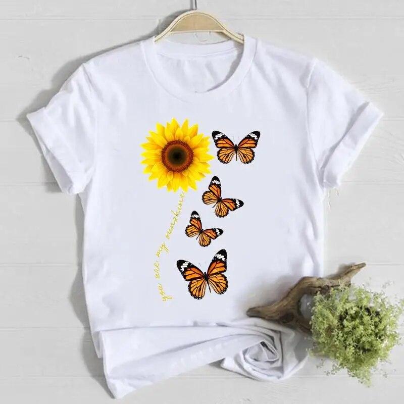 Butterfly Cute Sweet Lovely Casual Tee Top Short Sleeve Shirt Lady Clothes Fashion Tshirt Summer Female T Women Graphic T-shirts