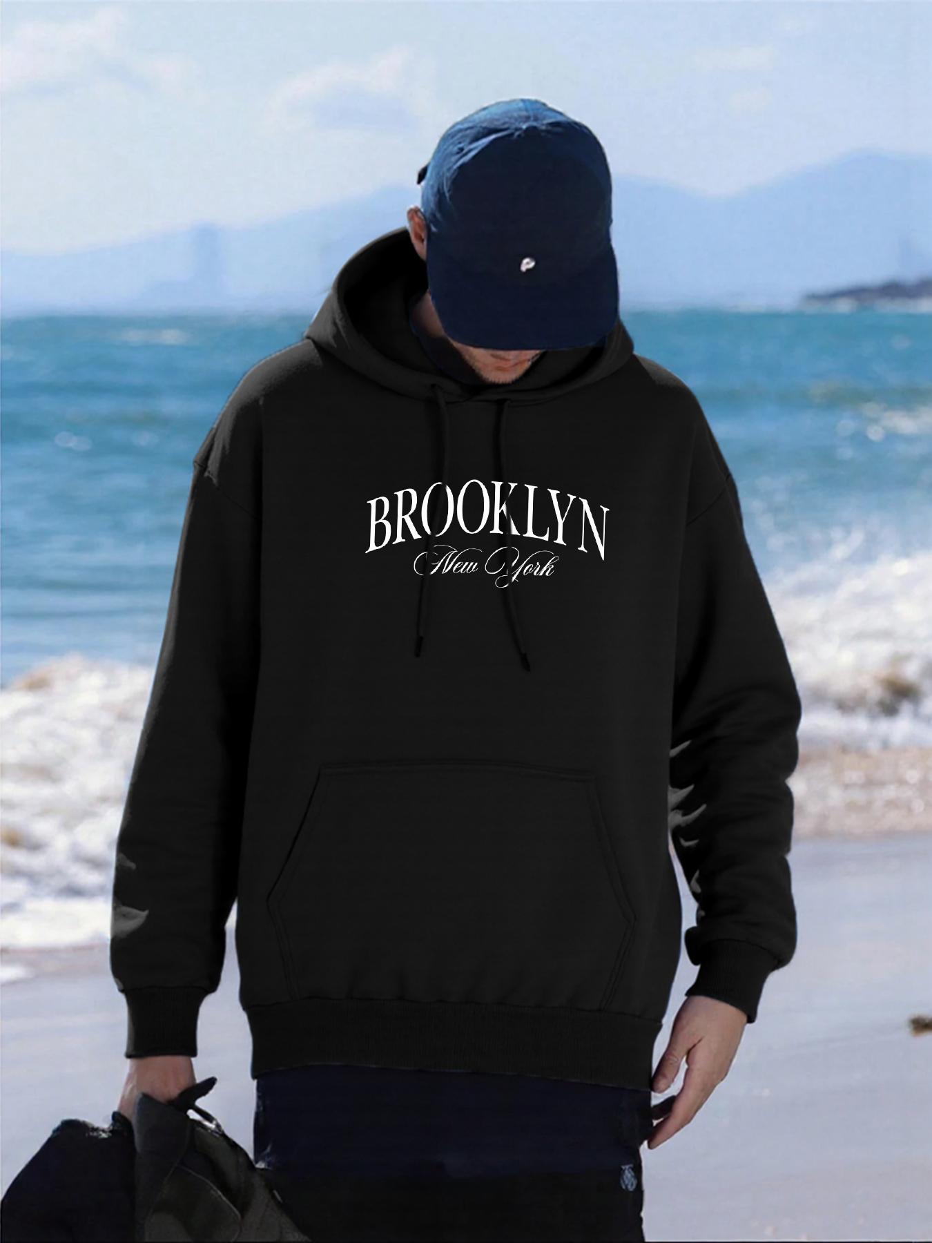 

Brooklyn New York Letter Printing Men Hoodie Pocket All-Match Hoody Multicolor Casual Man Pullovers Autumn Fleece Clothing 3XL