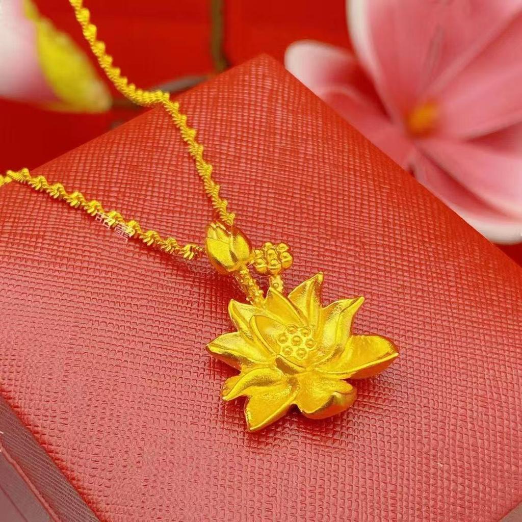 Elegant Lotus Flower Necklace - National Tide Style with Water Wave Chain