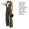 2 Pcs/Set Women Waistcoat Pants Set Formal Business Style Sleeveless Single-breasted Top High Waist Wide Leg Solid Color Trousers OL Commute Outfit