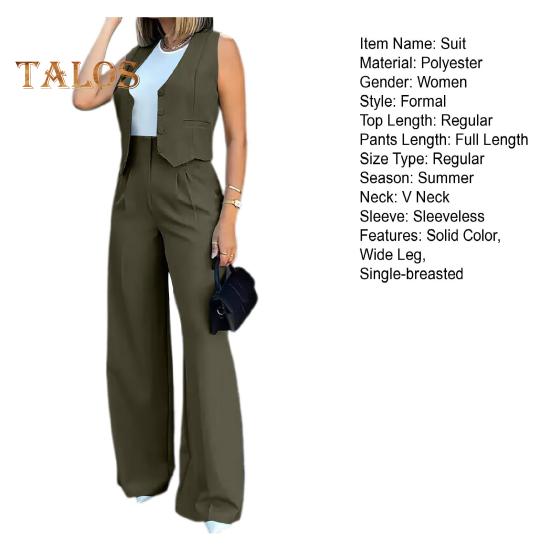 2 Teile/satz Damen Weste Hosen Set Formeller Business Stil Ärmelloses Einreihiges Oberteil Hohe Taille Weites Bein Einfarbige Hose OL Pendler Outfit