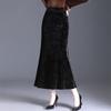 Autumn Winter Velvet Pencil Skirt High Waist Slim Fit Stretchy Wrap Fish Tail Midi Skirt Elegant Bodycon