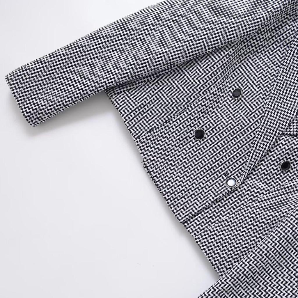 2025 Spring Women's Houndstooth Lapel Short Coat - Versatile Fashion for Commuters