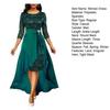 2 Pcs/Set Women Prom Dress Skirt Set Hollow Out Lace Ruffle Hem High Waist Round Neck Three Quarter Sleeve Ankle Length Banquet Maxi Dress