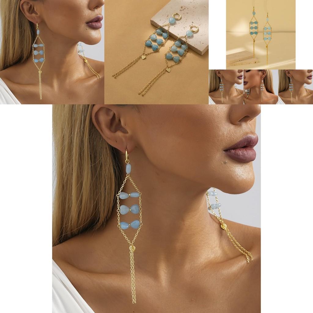 Trendy Heart-shaped Natural Stone Dangle Earrings For Women Fashion