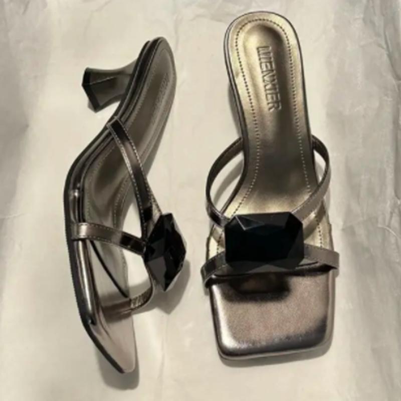 Summer Crystal Woman Slippers High Heels Pumps Stilettos Elegant Women Sandals Designer 2025 Trend Luxury Mujer Zapatos