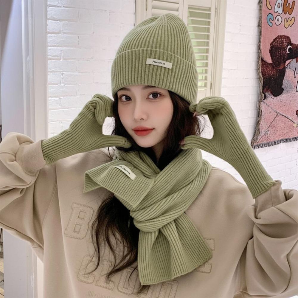 New Red Hat Scarf Gloves Set Ear Protection Thickened Knitted Woolen Cap Warm Cotton New Year Winter Beanie Hats Christmas Gift