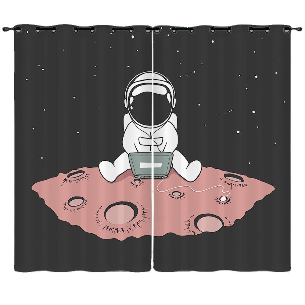 Curtain Animation Starry Sky Astronaut 3D Digital Printing Blackout Curtain Punching
