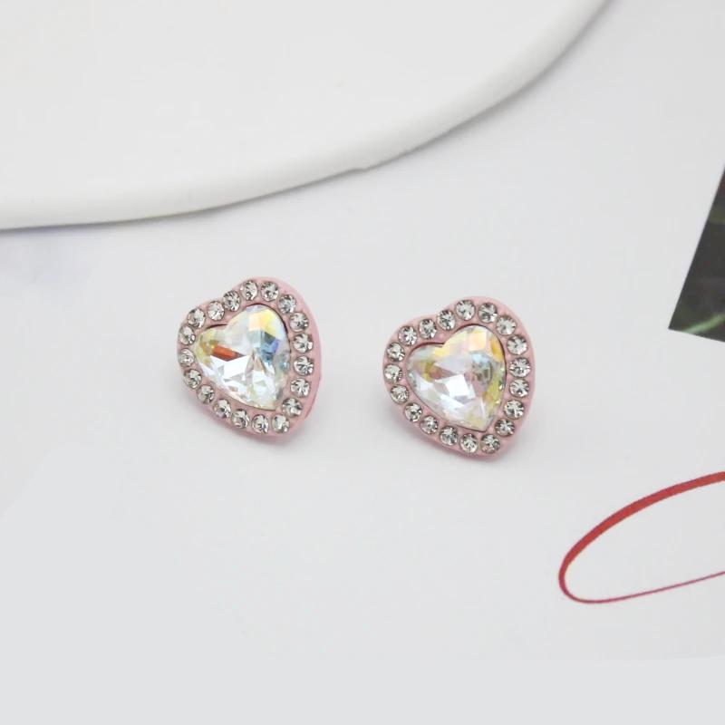 

Exquisite Heart Crystal Gem Stud Earrings Women Simple Korean White Pink Geometry Ear Zircon Birthday Friend Christmas Gift