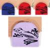 Black Acrylic Cold Weather Cap With Frog Pattern For Streetwear And Casual Use