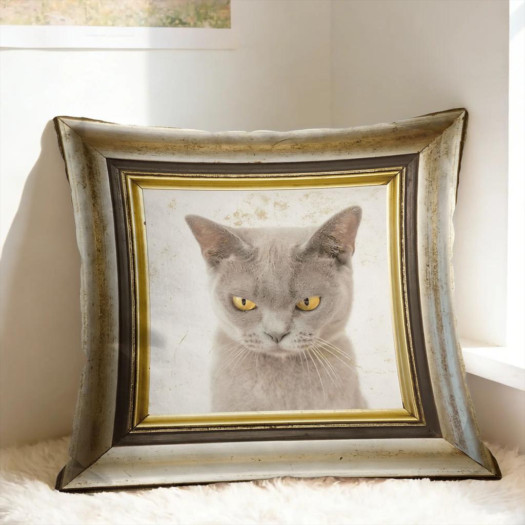 Cute Caroon Cat Portrait Photo Frame Art Pillow Case Morden Pillow Cover Comfy Pillowcases For Living Room Bed Chair