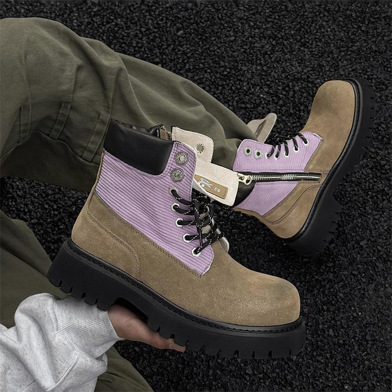 

Couple short boots high-top Martin boots tooling boots thick-soled heightening outdoor mountaineering boots 34525 beige-J 38