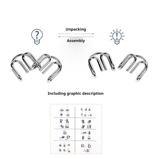 8Pcs/Set Metal Puzzle Ring Brain Teaser 3D Wire Puzzle Game Kids Adults Mind
