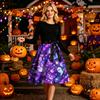 Women Crew Neck Halloween Print Dress Long Sleeve Casual Style and Patterned Midi Dress with Ribbon Waist Tie