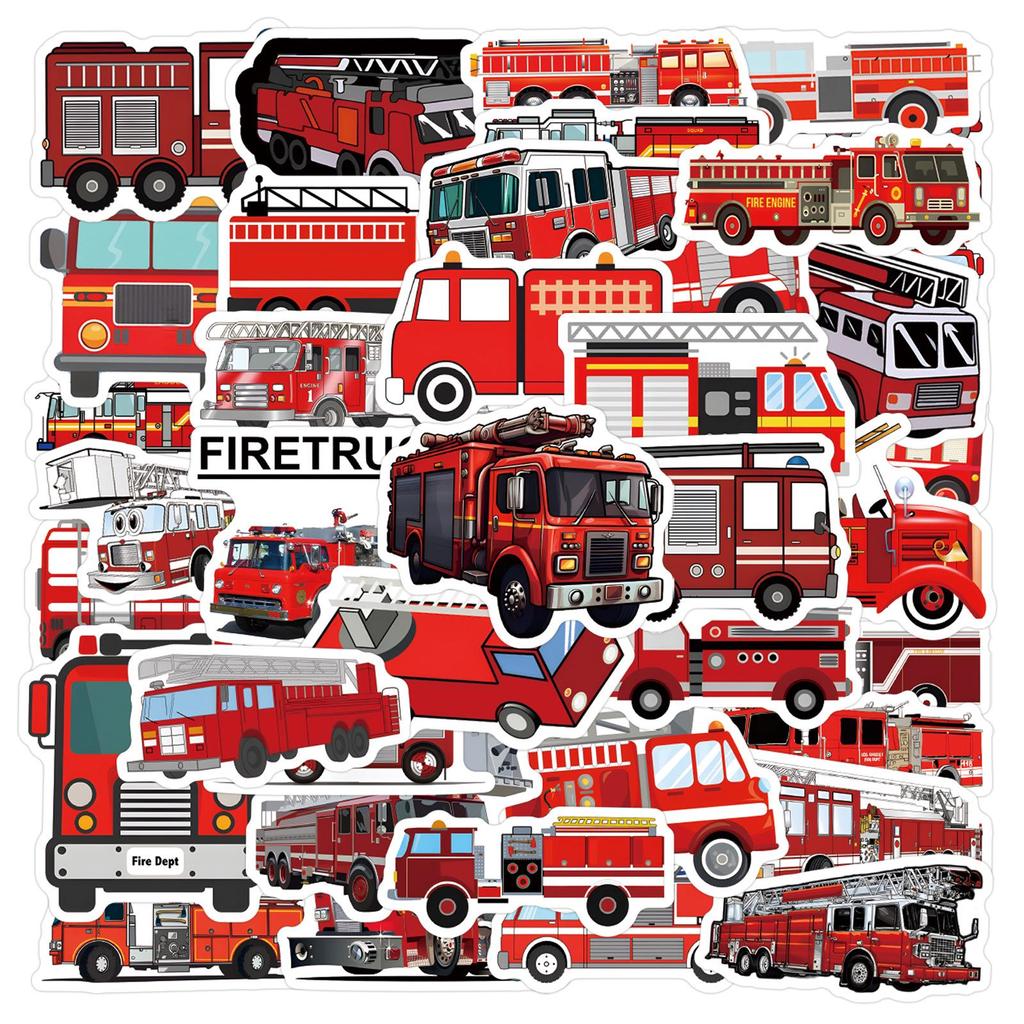 55 Fire Truck Cartoon Stickers: Creative Waterproof Decals for Suitcases, Water Bottles, Computers
