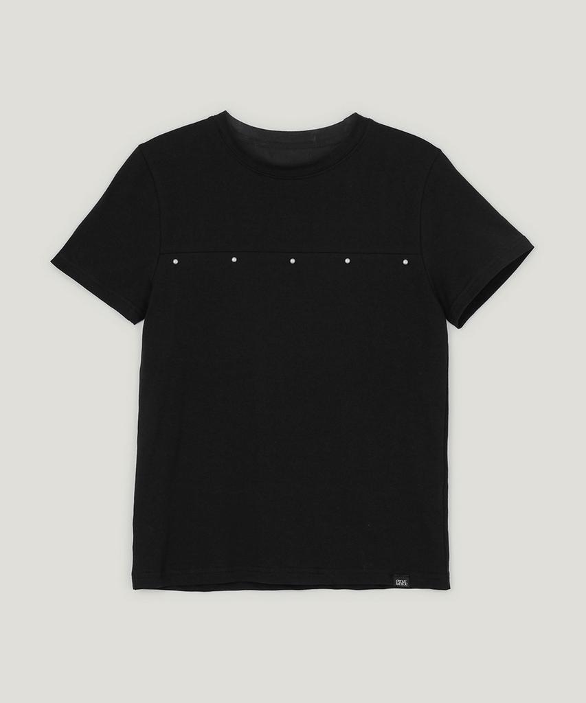 Geulouhaideu Hilden Cutout Studded Short Sleeve T-Shirt_Ivory