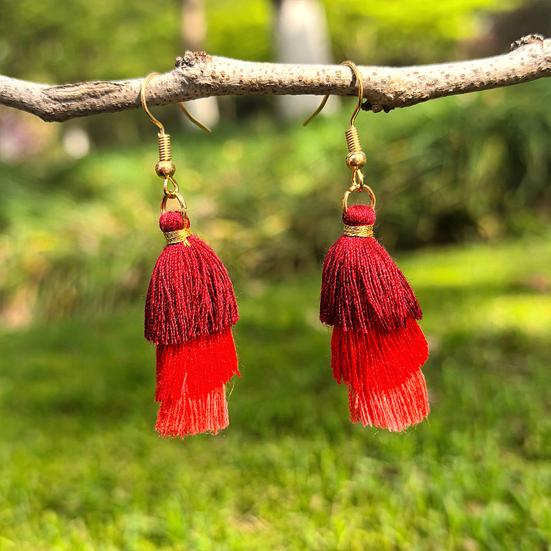 Earrings Multi-layered Fringe Earrings Creative Red, White, and Blue Flag-Colored Pendant Earrings 4th of July Independence Day Gift for Women