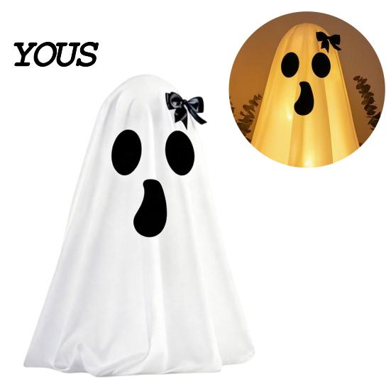 Halloween Ghost Decor Decoration, Indoor Tabletop Standing with Witch Spooky White Ornament Hat/Bow for Mantel Dining Table Party Home