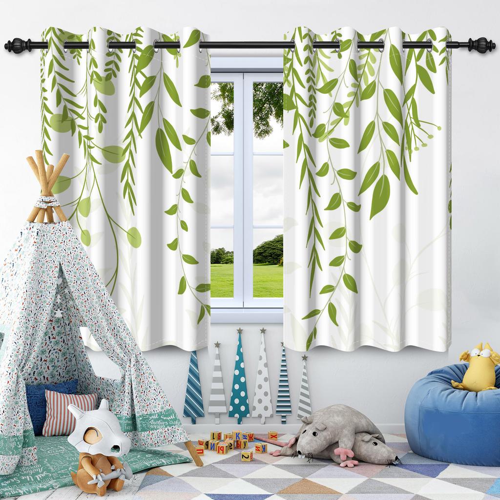 Green Plants Leaves Window Curtain Bedroom Living Room Blackout Curtain Morden Home Decoration Heat Insulation Noise Reduction