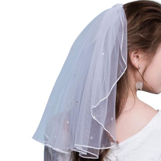 40cm Beautiful with Comb Net Yarn Bridal Veil Single Layer Ribbon Edge Short Veil Hair Accessories