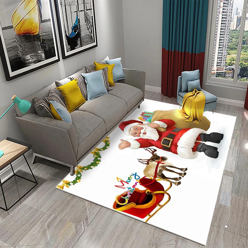 Cute Cartoon Santa Pattern Carpet Christmas Collection Living Room Bedroom Carpet Children's Room Hallway Bathroom Anti-Slip Rug