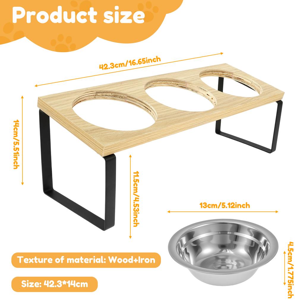 Elevated Cat Bowl Wooden 15° Tilted Raised Pet Bowl Stand with 2/3 Stainless Steel Bowl Neck Protection Dog Feeder Pet Supplies