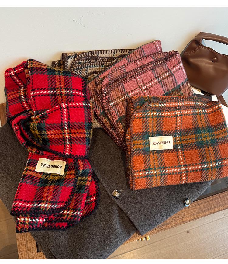 2024 Jesień/Zima Oversize Czerwony Szalik w Kratę - Unisex Ciepły Szoal i Ocieplacz na Szyję