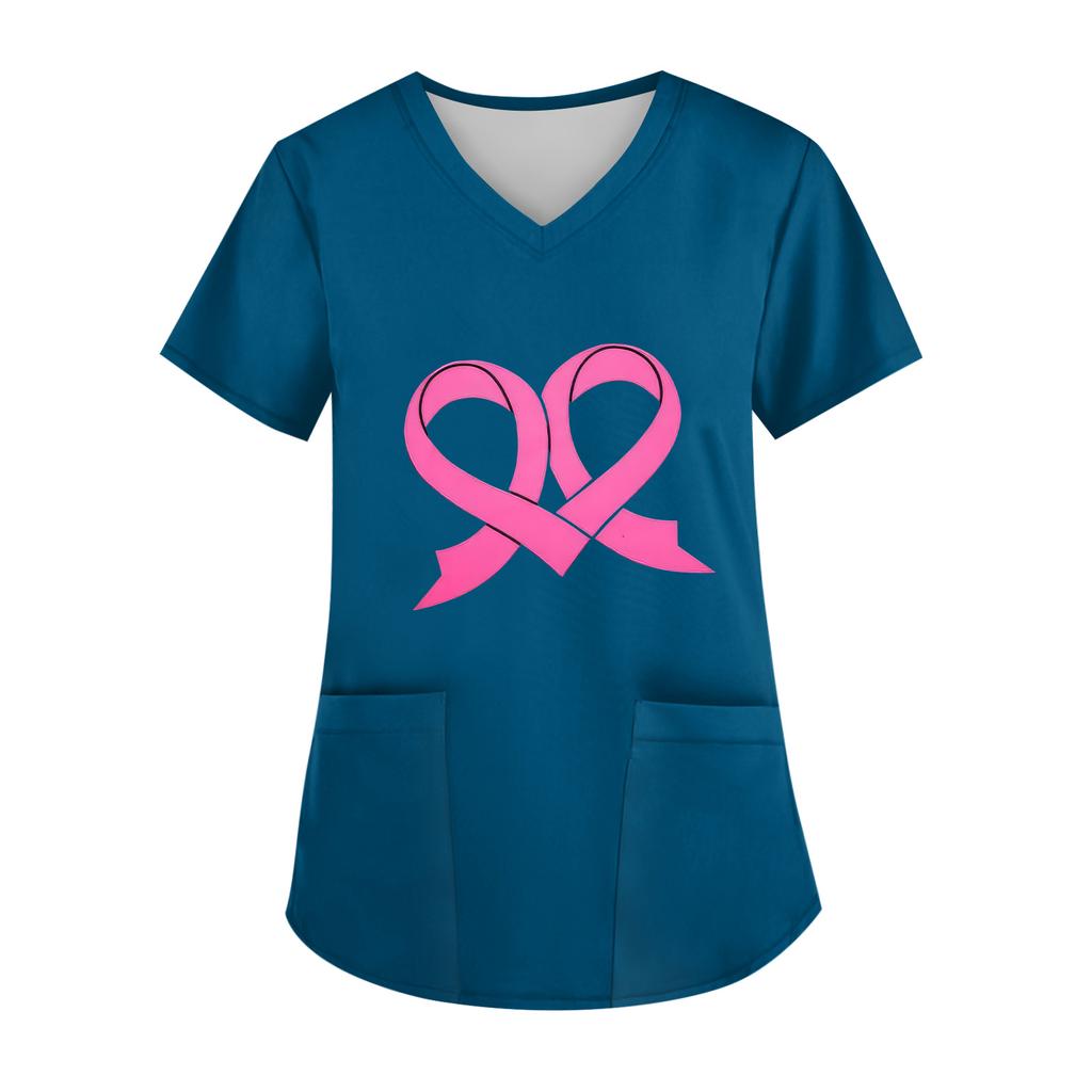 Women's V-Neck Short-Sleeve Pocketed Top With Side Slit