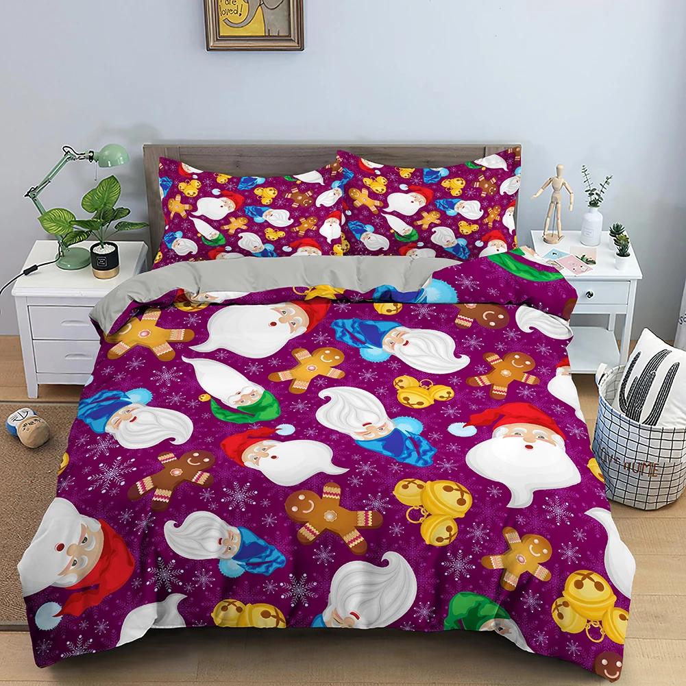 Red Merry Christmas King Queen Duvet Cover Kids Christmas Quilt Cover Santa Claus Bedding Set 1/2Pcs Microfiber Comforter Cover