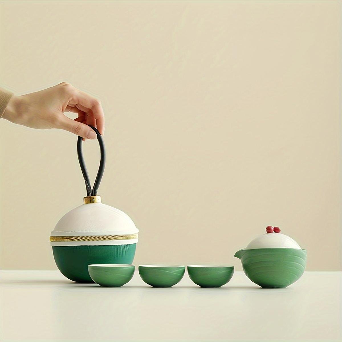 

1 Set Of 4pcs Ceramic And Glass Travel Tea Set, Include One Pot And Three Cups, Outdoor Camping Portable Tea Set, Tea Accessorie