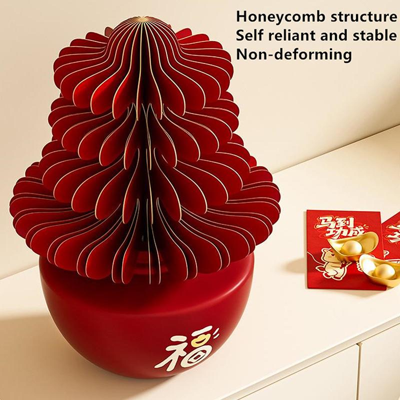Red Essential Oil Diffuser Ornaments 2026 Spring Festival Red Honeycomb Paper Desktop Decor Atmosphere Diy Decoration Crafts