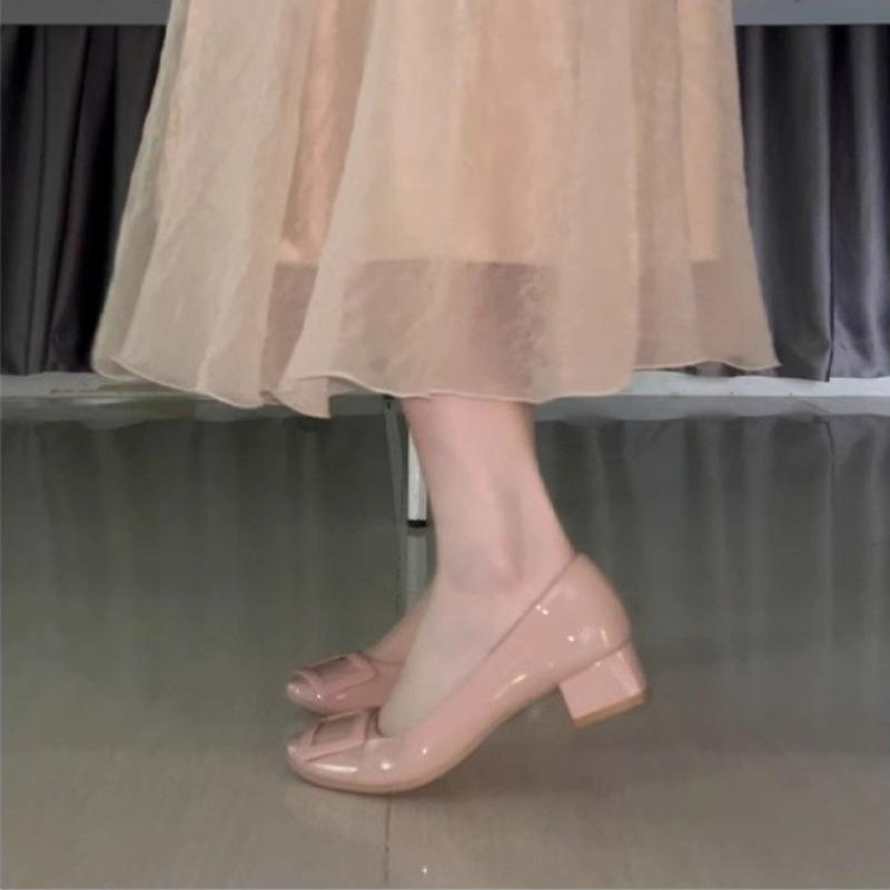 fashion Square Toe Belt Buckle High Heels Solid Color Slip-ons Fashionable Elegant Sexy Simple Women's Shoes Latest 4cm