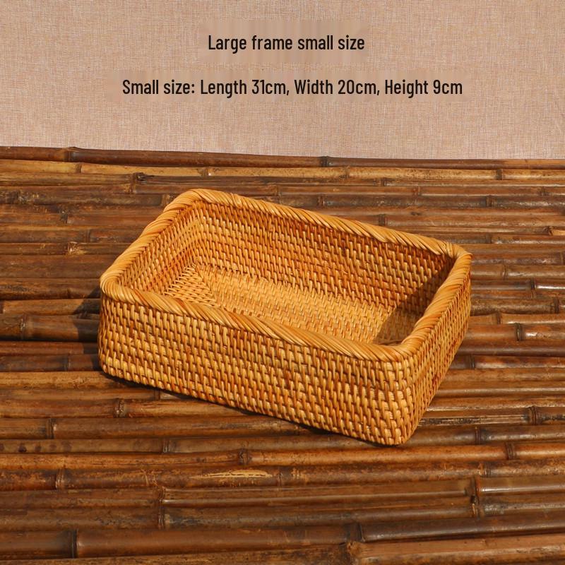 Retro Rattan Woven Rectangular Storage Box - Desktop Organizer for Cosmetics, Tea, and Sundries