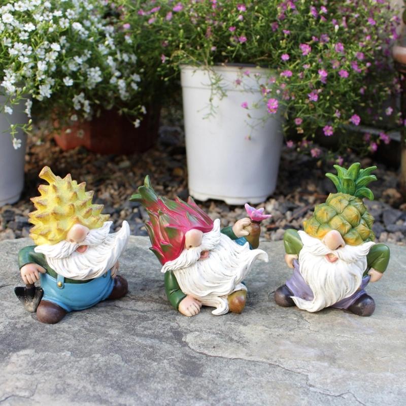 62KD Pineapples Gnomes Ornament Resins Statues Mini Dwarfs Figurine Fruit Gnomes Decorations for Bedroom Shelf Yard Shelf