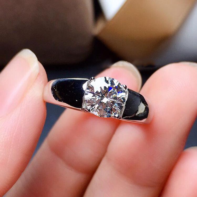 Wosikate Trendy 2-Carat Simulation Moissanite Engagement Ring For Men With Copper-Plated Fashion Jewelry Men'S Daily Finger Ring