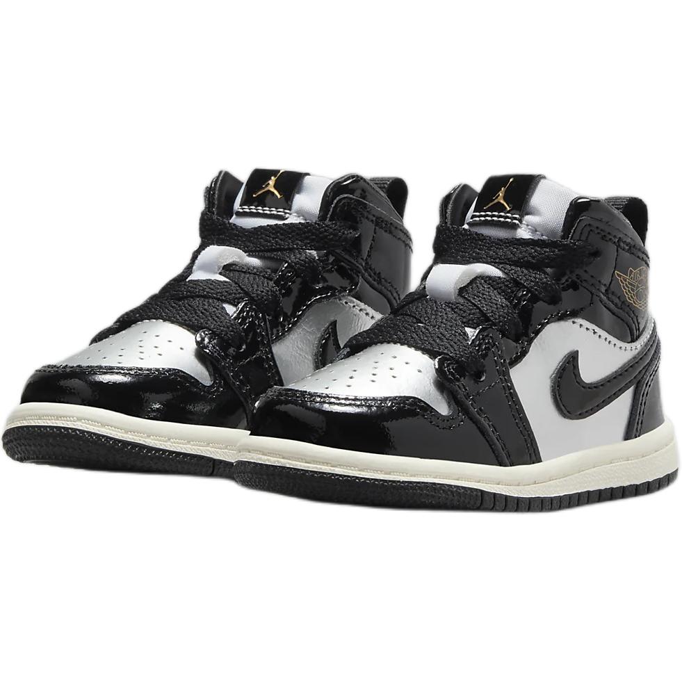 Air Jordan 1 Mid SE TD Black Metallic Silver Baby Sneakers Sail Metallic-Gold FZ3939-001