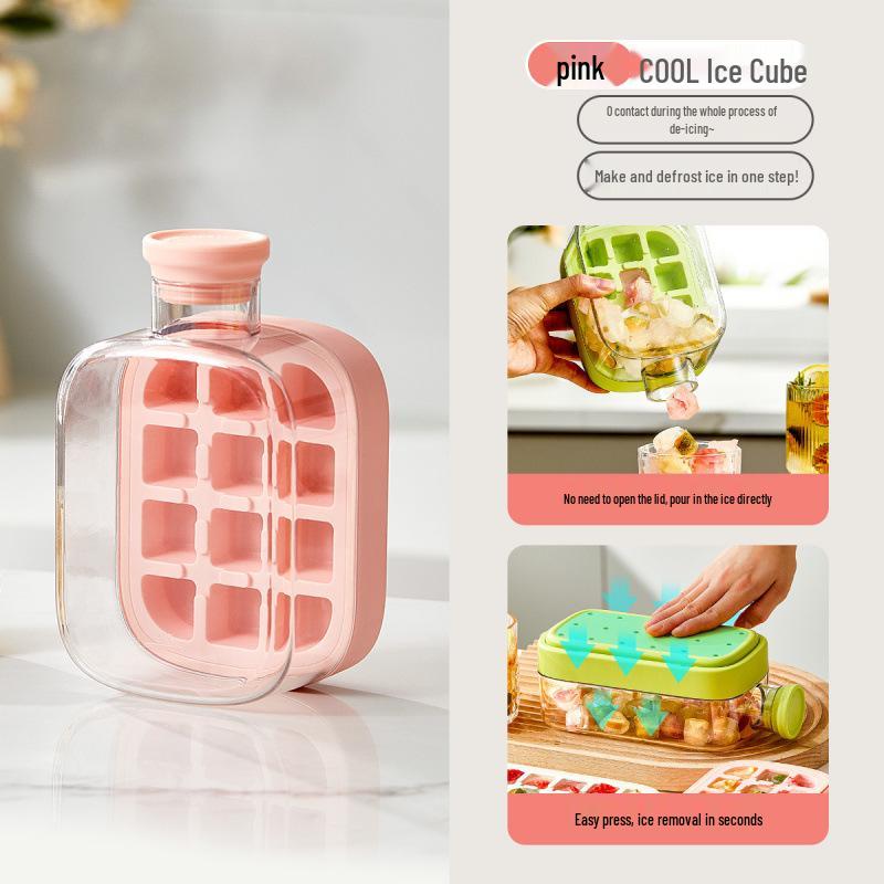 Ice Cube Tray & Storage Box with Kettle and Straw for Refrigerator