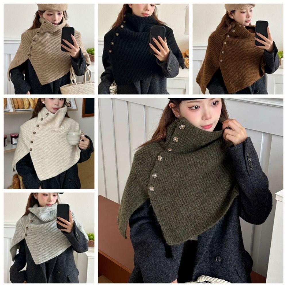 Warm Knitted Shawl Thicken Scarves Knitwear Simple High Neck Scarf Women